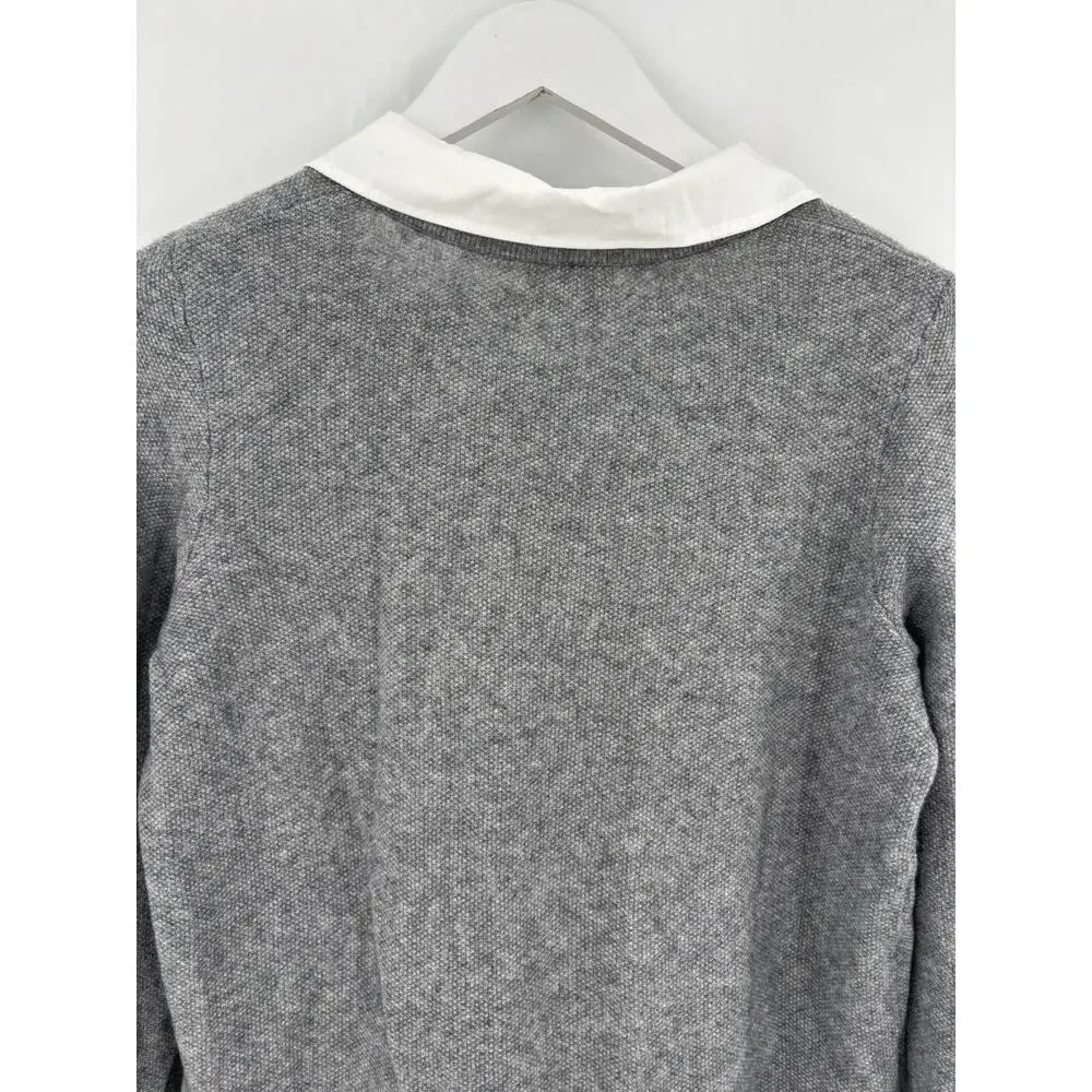 Joie Rika Sweater Womens Medium Gray White Wool Cashmere Collared Pullover Knit